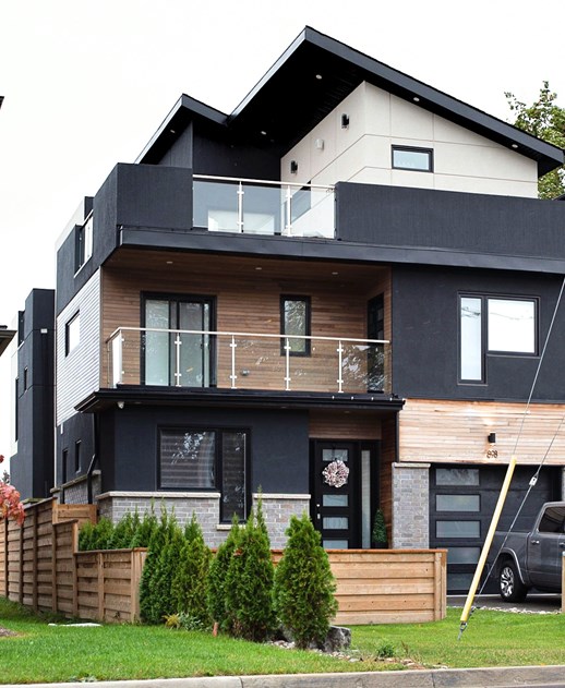 Modern facade using minimalist and natural materials.